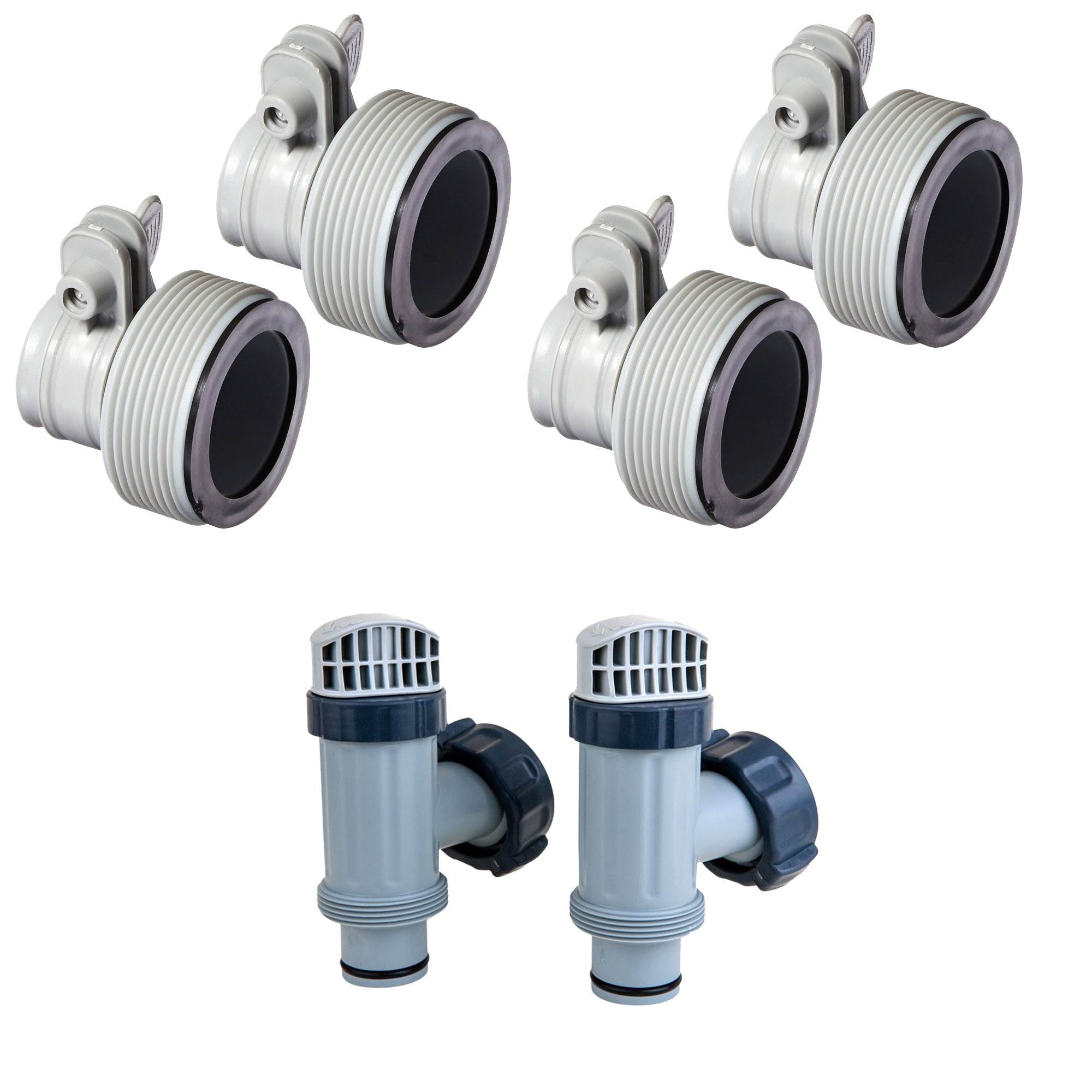 Intex Replacement Collar Hose Adapter B (4 Pack) + Plunger Valves Parts (Pair)