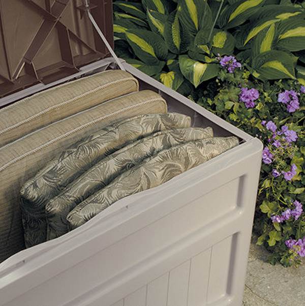 Suncast 73 Gallon Outdoor Patio Resin Deck Storage Box w/ Wheels, Taupe (4 Pack) - VMInnovations