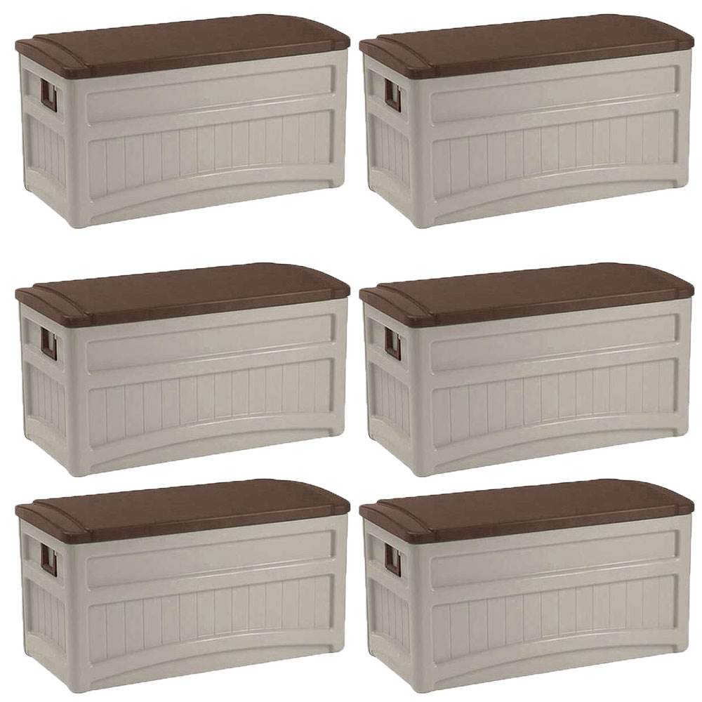 Suncast 73 Gallon Outdoor Patio Resin Deck Storage Box w/ Wheels, Taupe (6 Pack) - VMInnovations