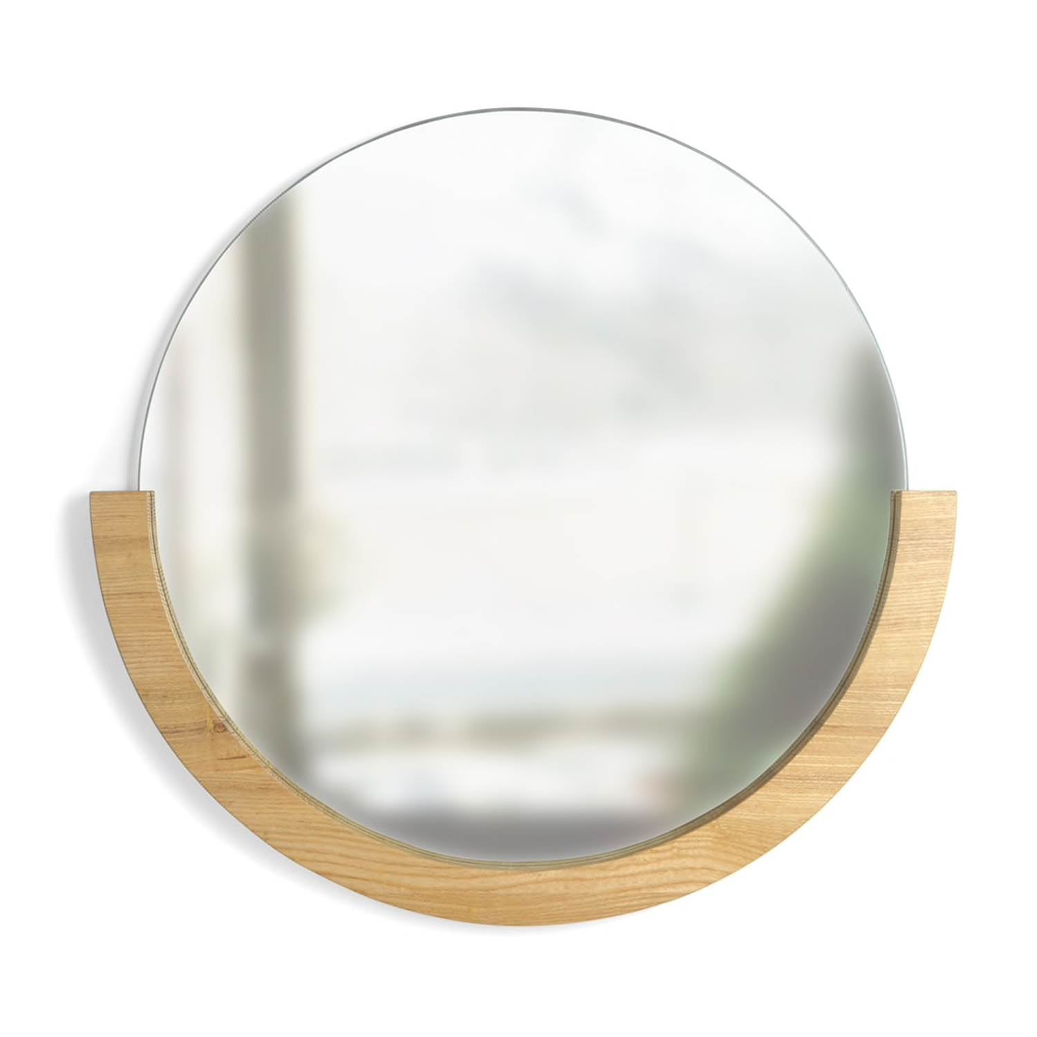 Umbra Round Circle Mira Decorative Wall Accent Mirror with Wood Frame, Natural
