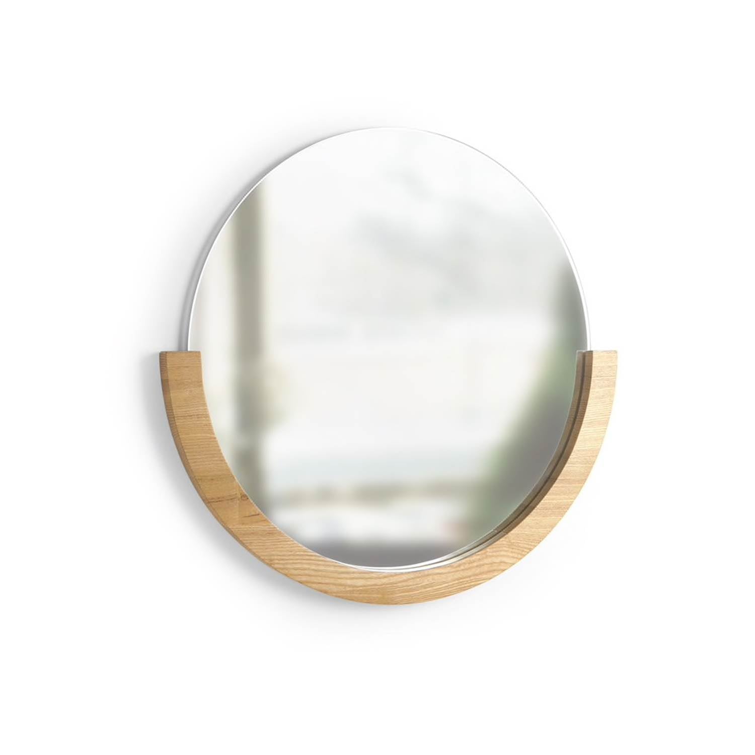 Umbra Round Circle Mira Decorative Wall Accent Mirror with Wood Frame, Natural