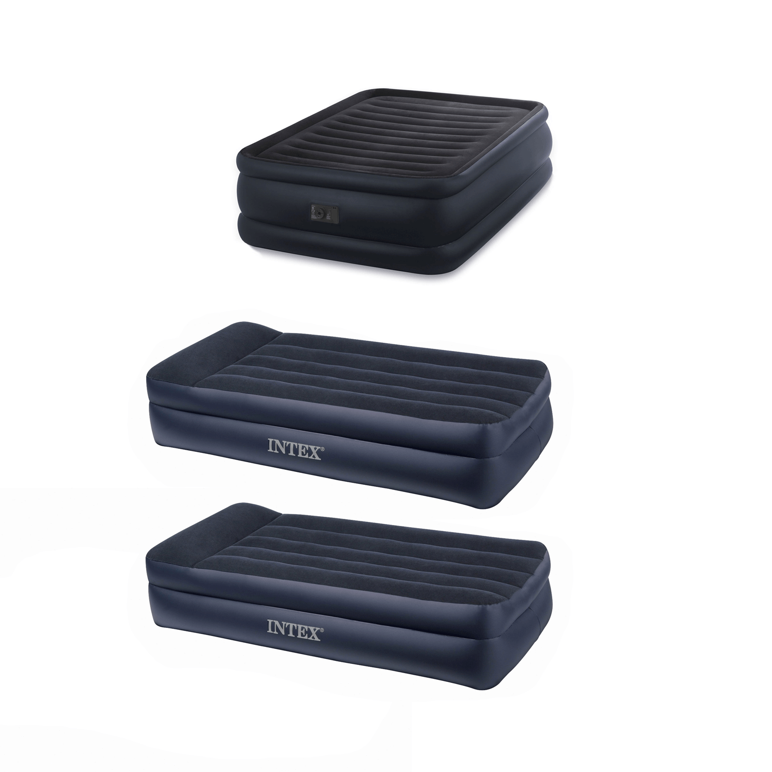 Intex Raised Queen Air Mattress and Intex Pillow Rest Twin Air Mattress (2 Pack)