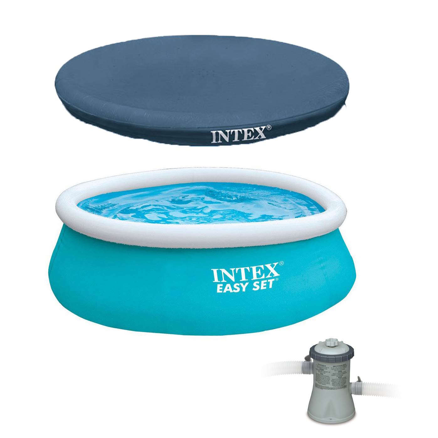 Intex 6ft x 20in Easy Set Inflatable Swimming Pool, Aqua Blue with Pump & Cover
