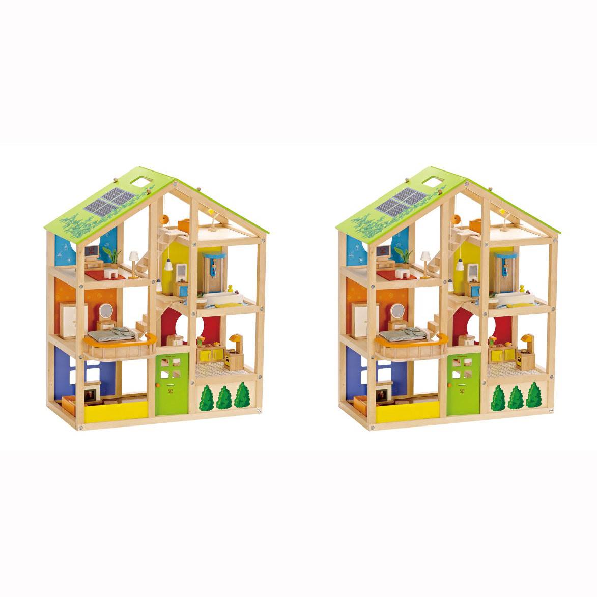 Hape All Season House Furnished Toddler Toy Wood Dollhouse w/ Furniture (2 Pack)