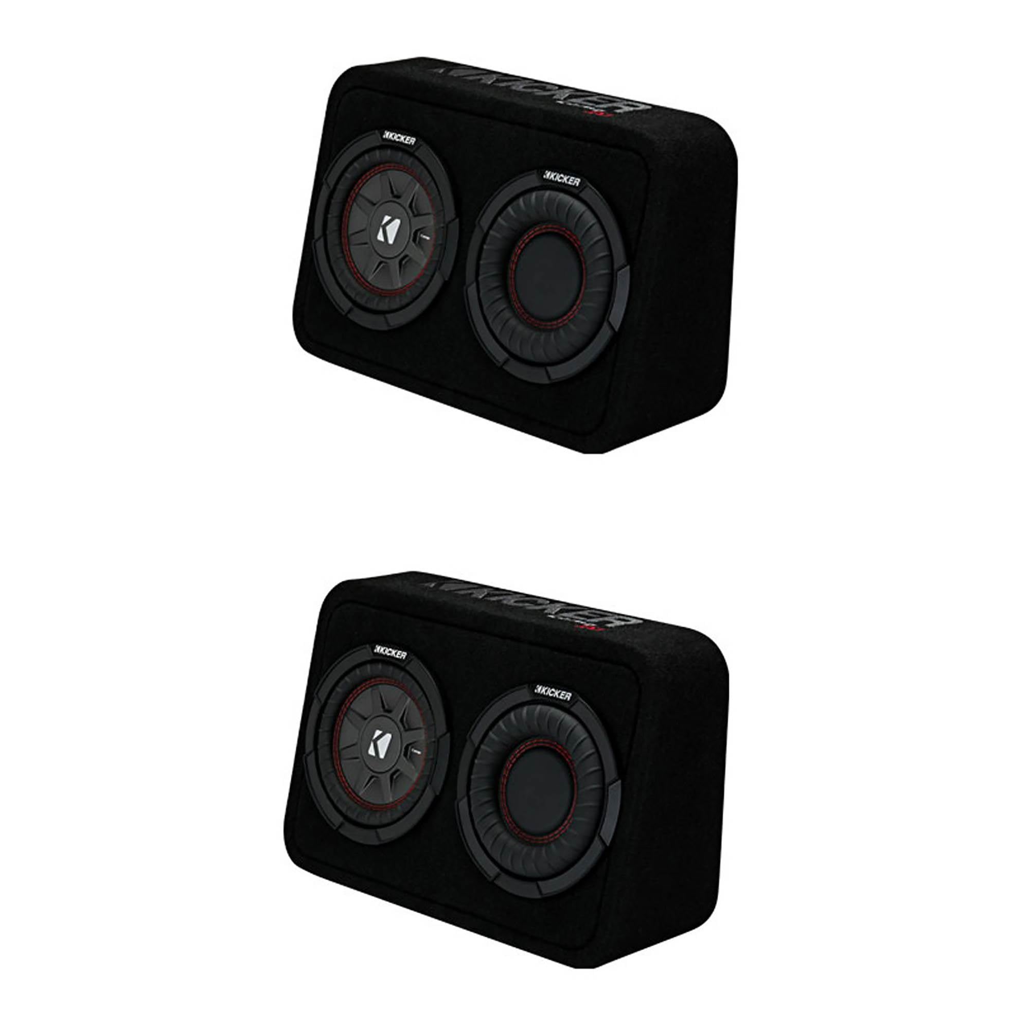 Kicker CompRT Compact 6.75" 2 Ohm Subwoofer Vented Enclosure Speaker (2 Pack)
