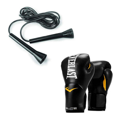 Everlast Elite Pro Boxing Gloves Size 14 Ounces, Black and 11 Foot Jump Rope