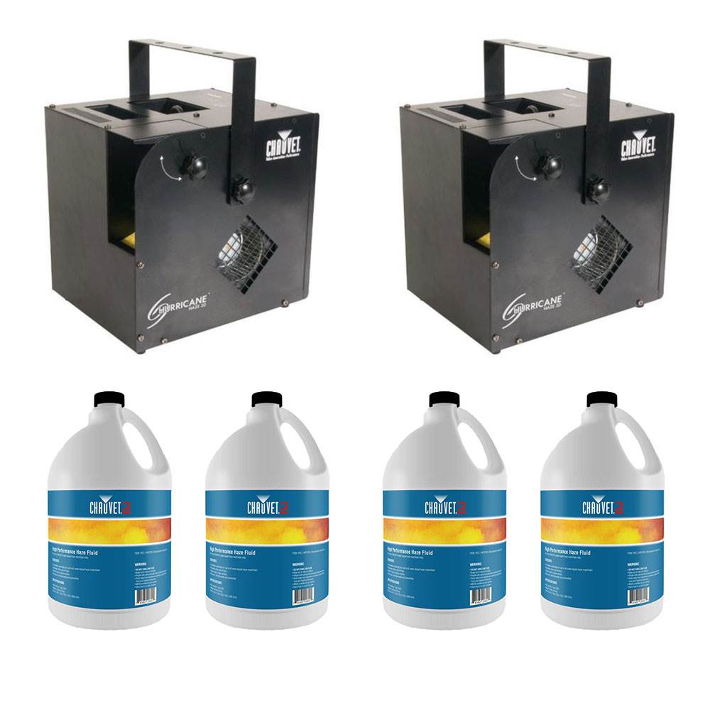 Chauvet DJ Hurricane Haze/Smoke/Fog Machine (2 Pack) & FGH Fog Fluid (4 Pack)