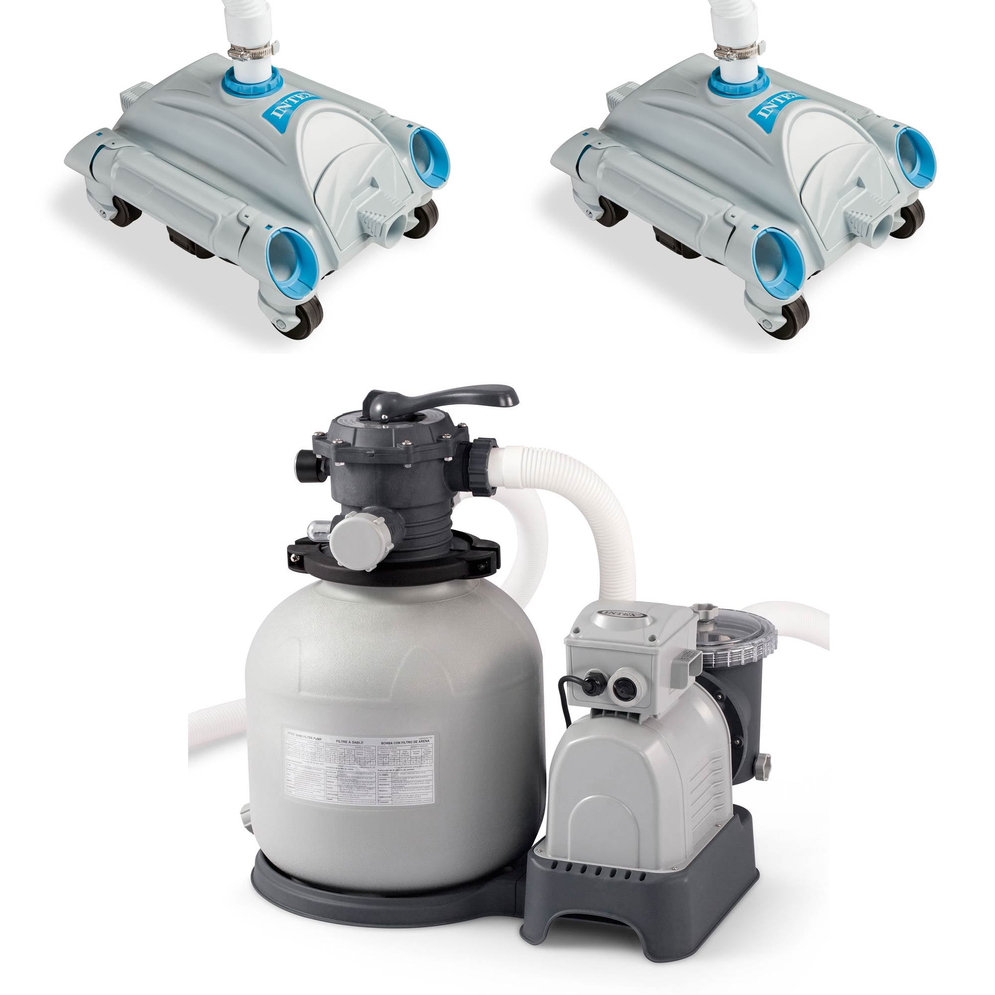 Intex Automatic Pool Vacuum (2 Pack) & Krystal Clear 3000 GPH Sand Filter Pump