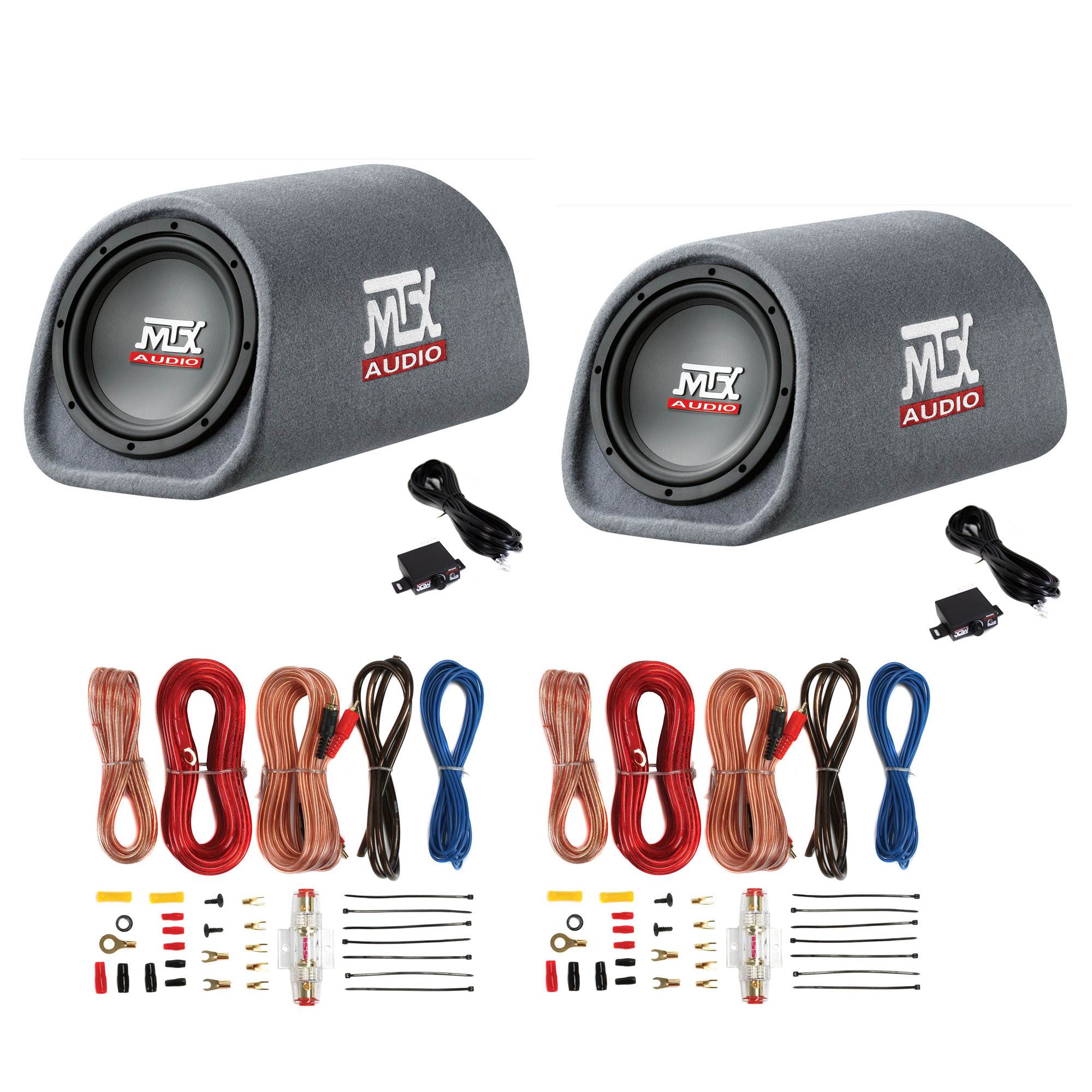 MTX Audio 8" 240W Amplified Subwoofer (2 Pack) & Soundstorm Wire Kit (2 Pack)