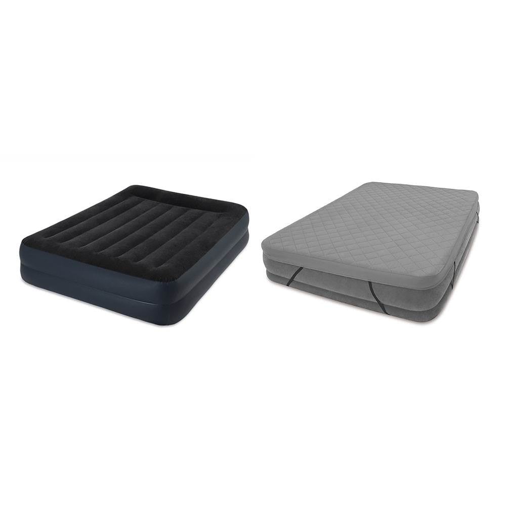 Intex Pillow Rest Raised Airbed Mattress w/ Built In Pump, Queen & Fitted Cover
