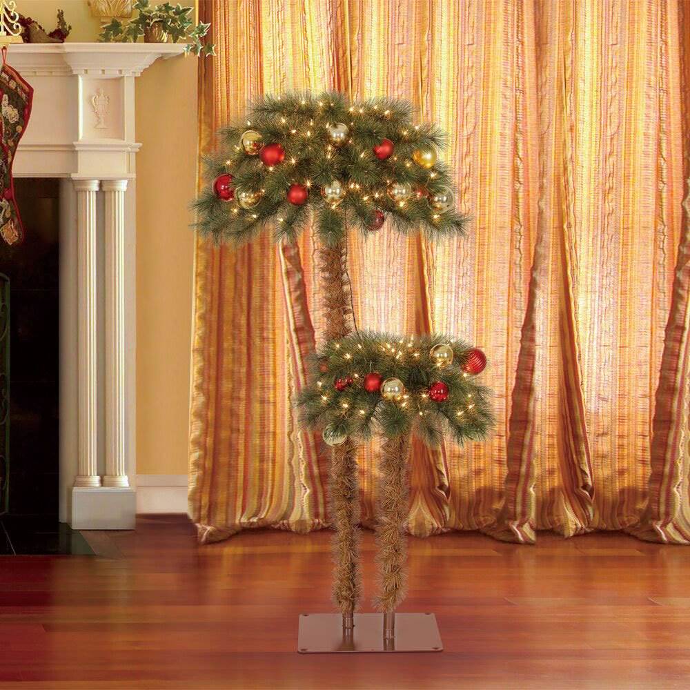 Island Breeze 5' and 3' Artificial Christmas Palm Trees w/ Lights