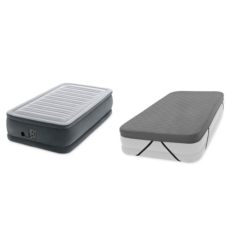 Intex Dura Beam Plus Elevated Airbed Mattress with Built in Pump, Twin & Cover