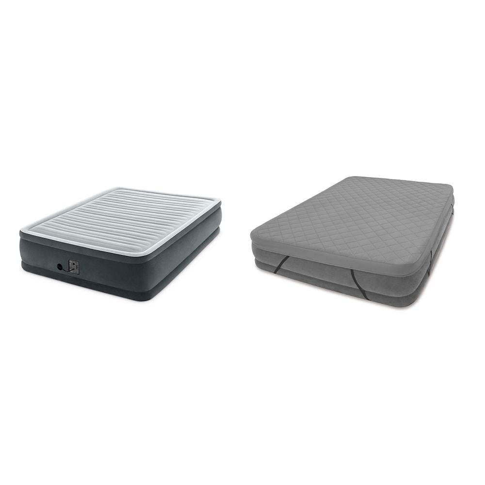 Intex Dura Beam Plus Elevated Airbed Mattress with Built In Pump, Queen & Cover