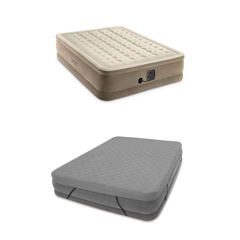 Intex Ultra Plush Fiber Tech Raised Airbed Mattress, Queen & Fitted Bed Cover