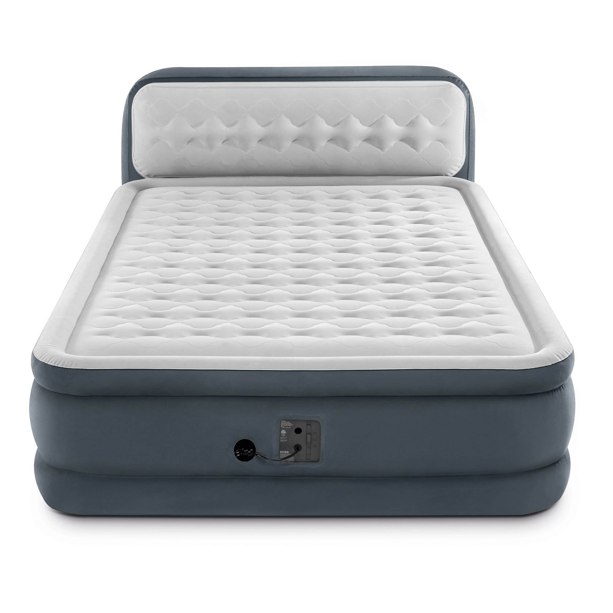 Intex Ultra Plush Fiber Tech Airbed Mattress with Headboard, Queen & Cover