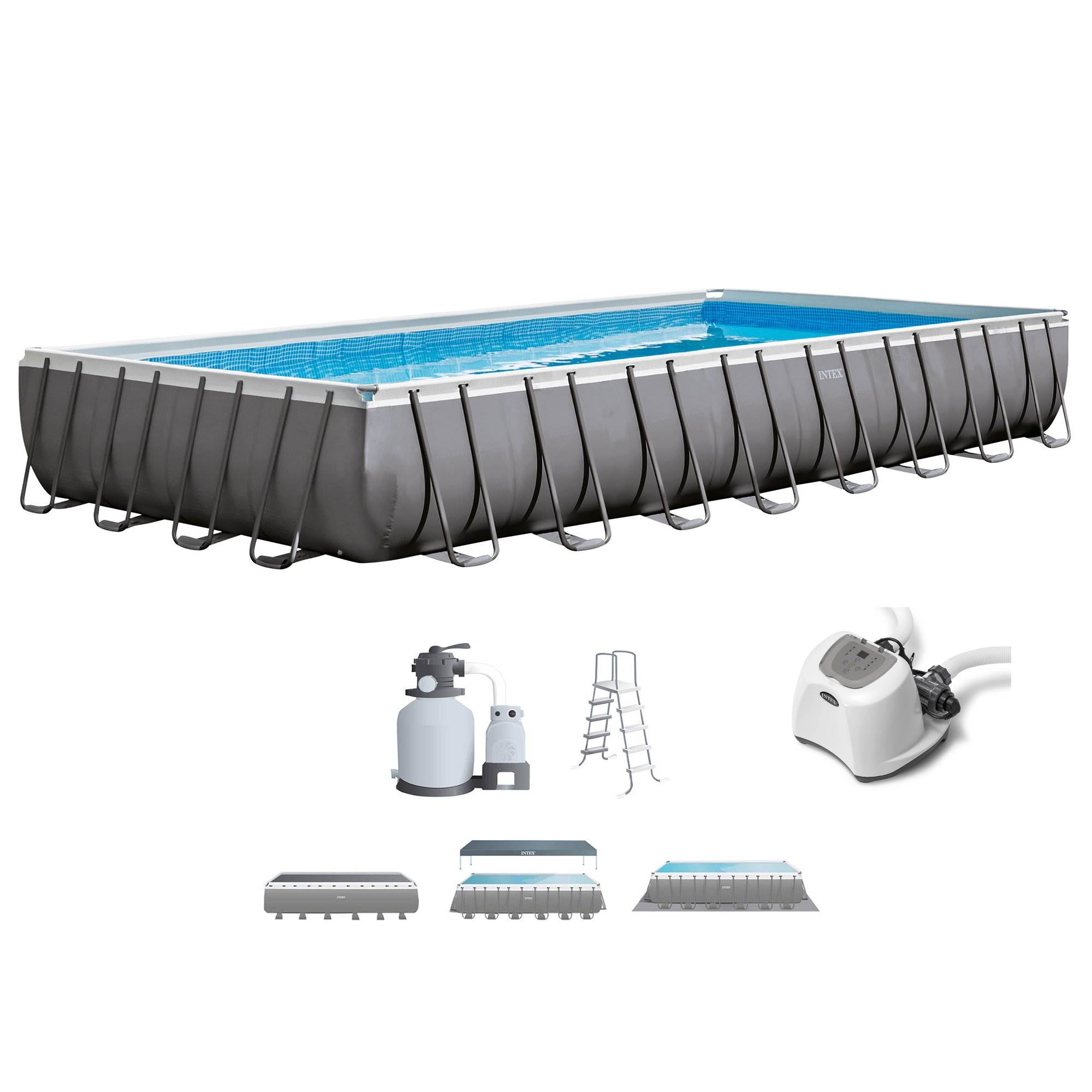 Intex 32x16x4.3 Foot Ultra Frame Swimming Pool w/ Pump & Saltwater Chlorinator
