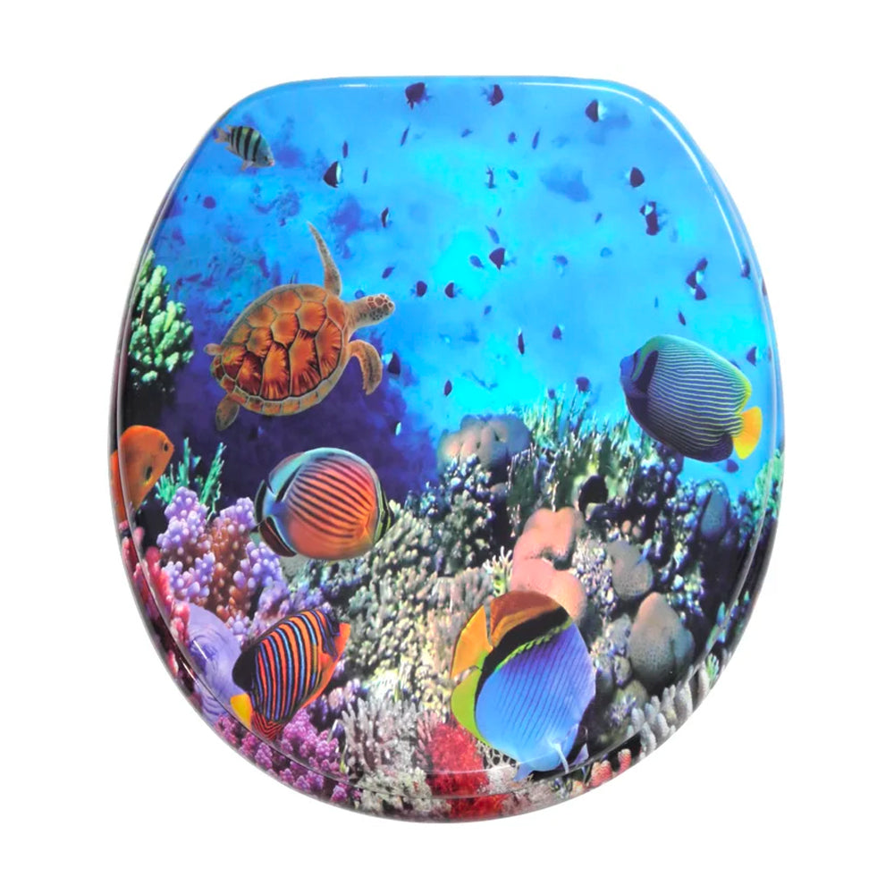 Sanilo Round Soft Molded Wood Adjustable Toilet Seat, Ocean Design (Open Box)