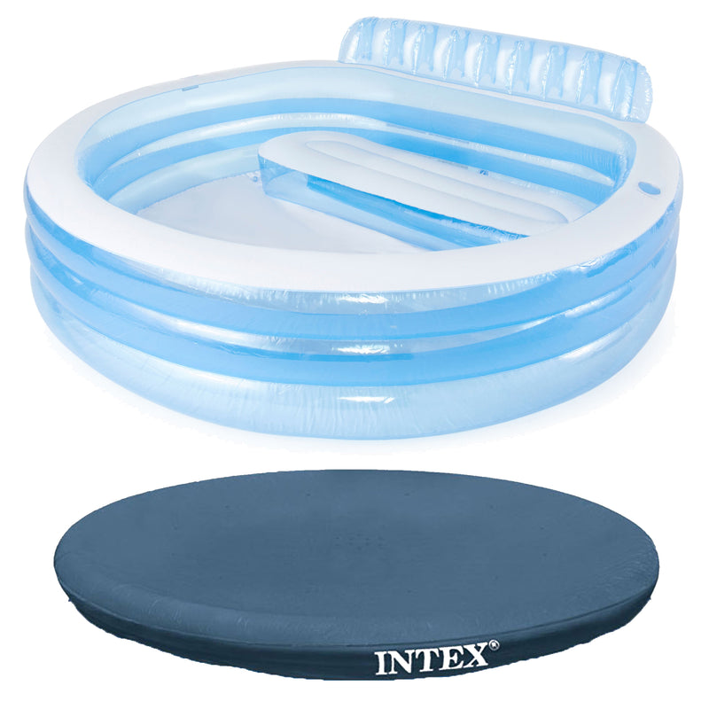 Intex Swim Center Round Inflatable Outdoor Swimming Lounge Pool with Pool Cover - VMInnovations