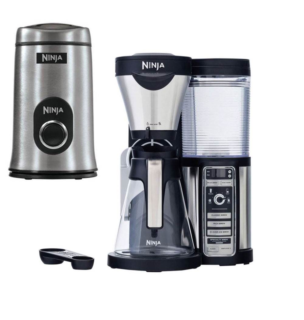 Ninja Coffee Bar Machine Maker with Carafe & Stainless Steel Push Bean Grinder