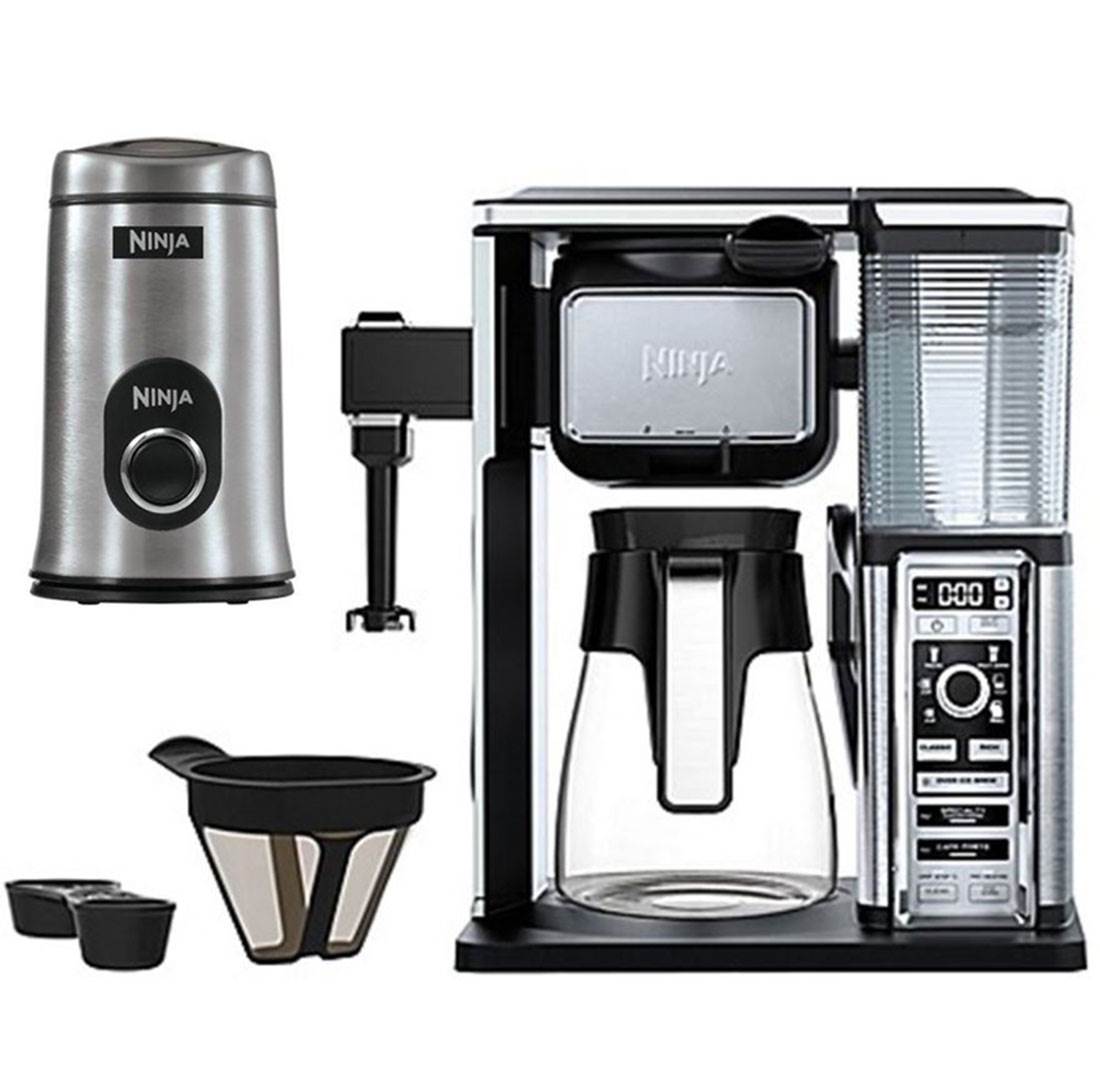 Ninja Coffee Bar Brewer Glass Carafe System & Frother & Push Button Bean Grinder