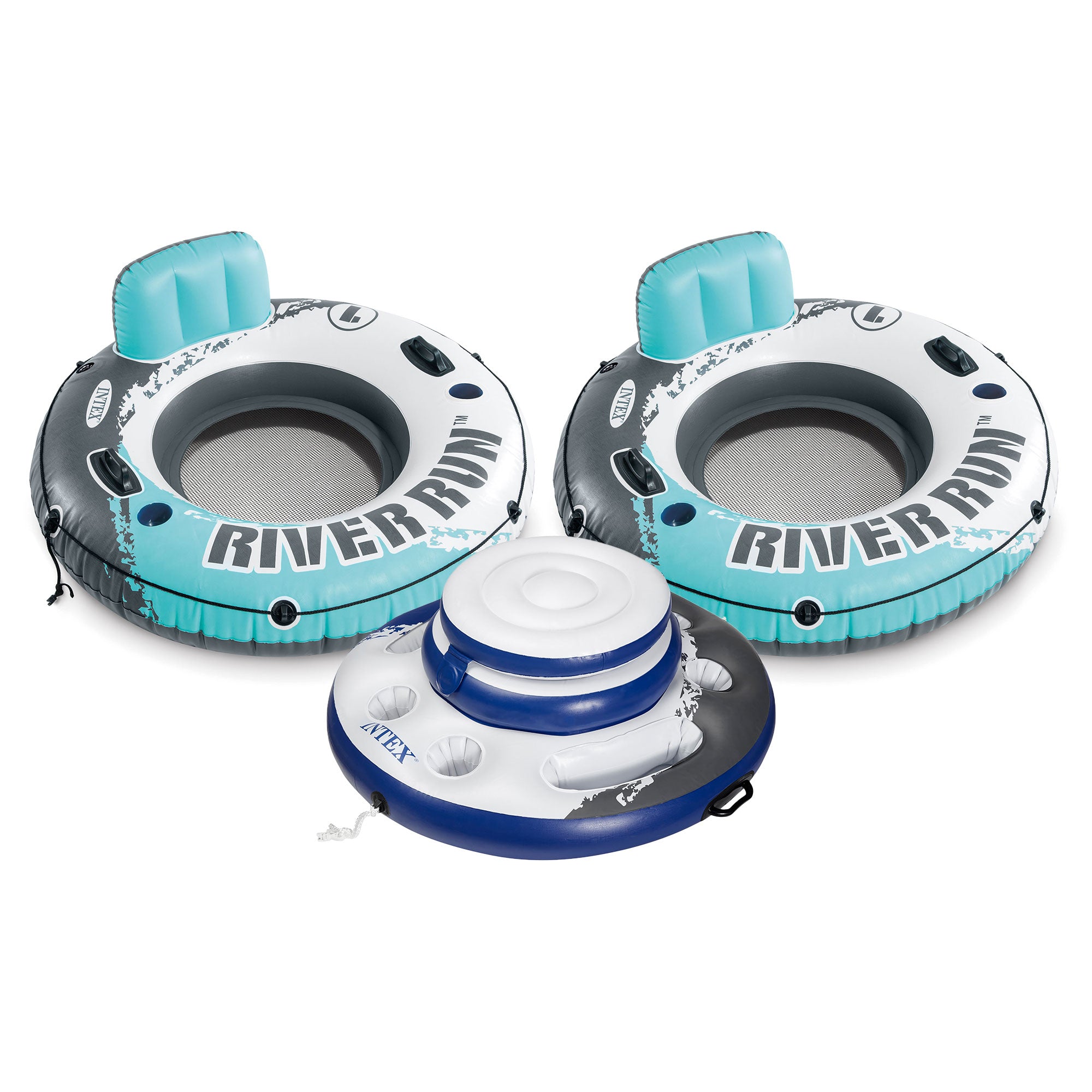 Intex River Run 1 Inflatable Tube (2 Pack) & Mega Chill Floating Beverage Cooler - VMInnovations
