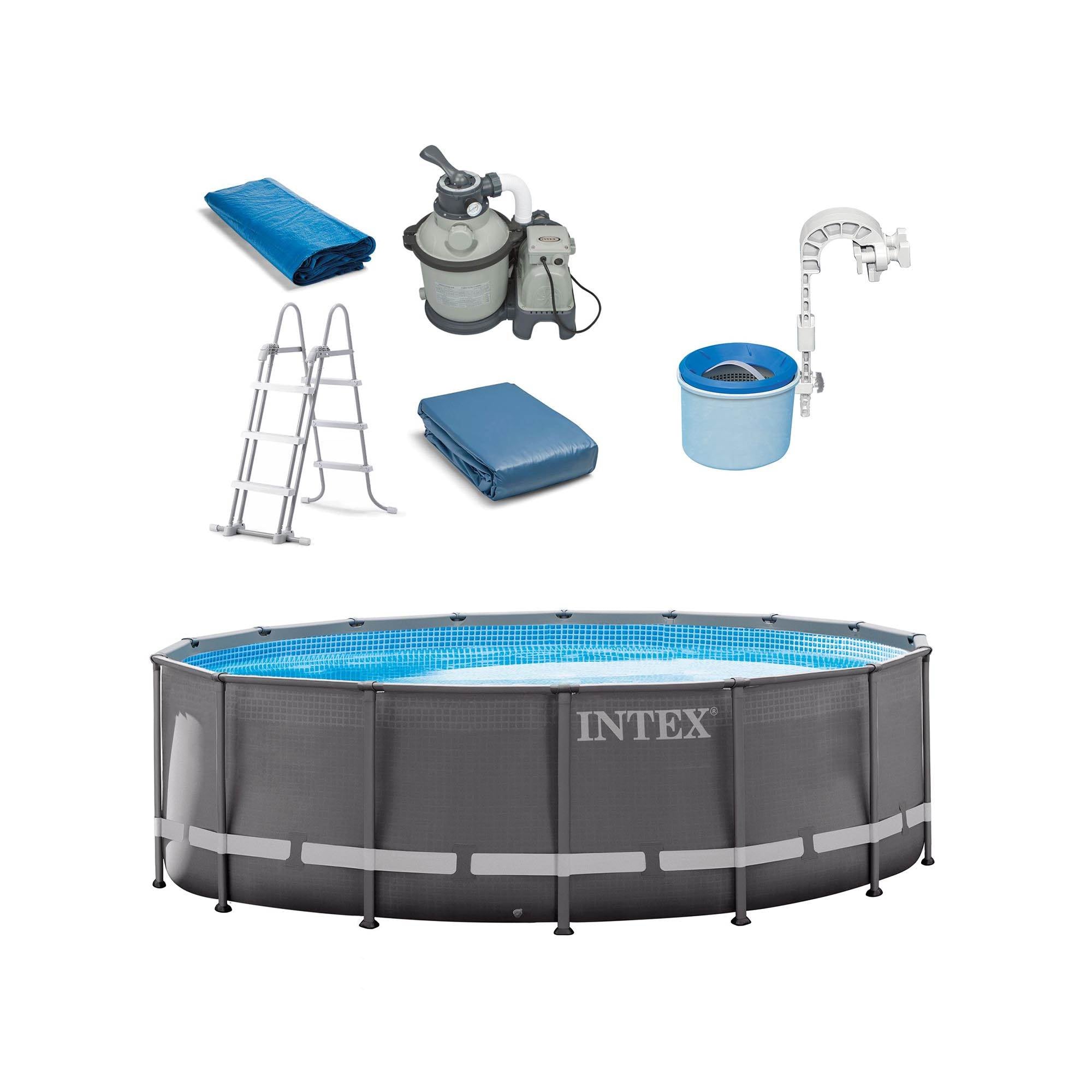 Intex 16ft x 48in Ultra Frame Swimming Pool Set & Pool Surface Automatic Skimmer