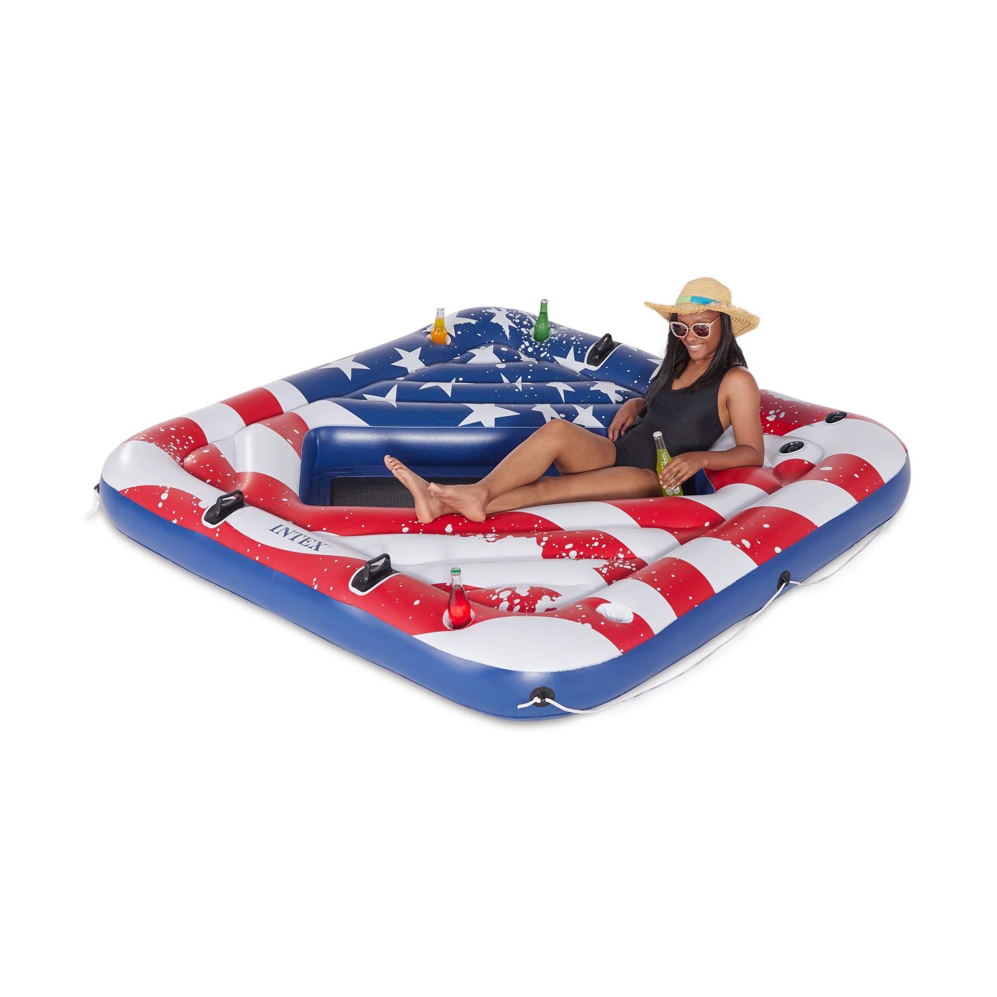 Intex American Flag 2 Person Float & 4 Pack Swimline American Flag Tube Float - VMInnovations