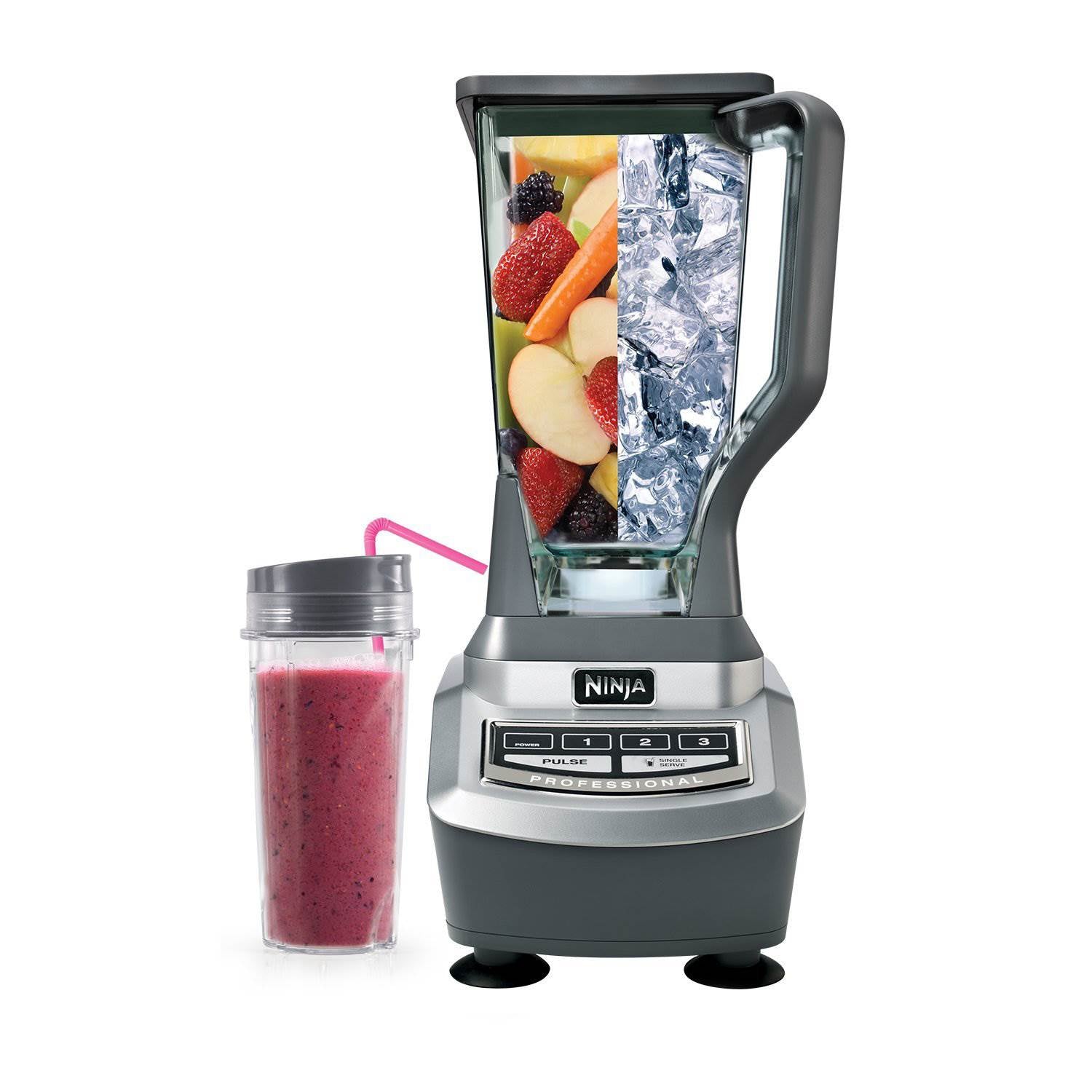 Ninja Professional 1100 Watt Blender with 2 Single Serve Cups & 100 Recipe Book - VMInnovations