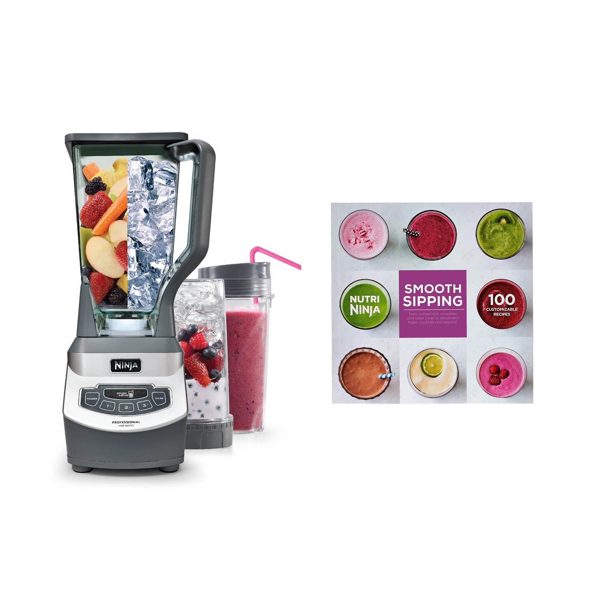 Ninja Professional 1100W Blender w/ Single Serve Cups & Ninja 100 Recipe Book