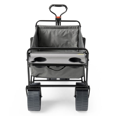 Mac Sports Collapsible All Terrain Beach Utility Wagon Cart with Table, Grey