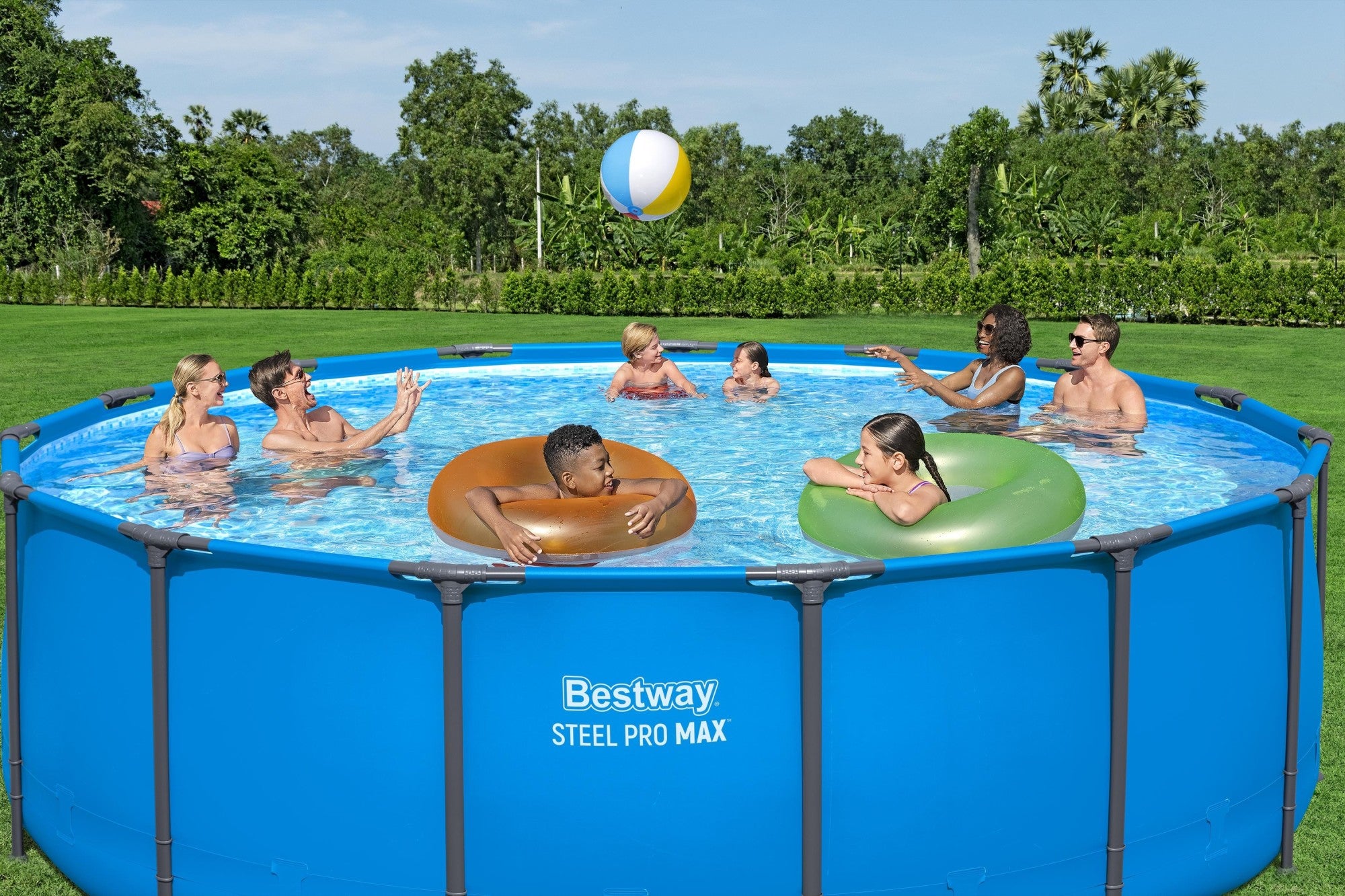 Bestway Steel Pro MAX 15' x 48" Round Above Ground Swimming Pool & Pool Ladder