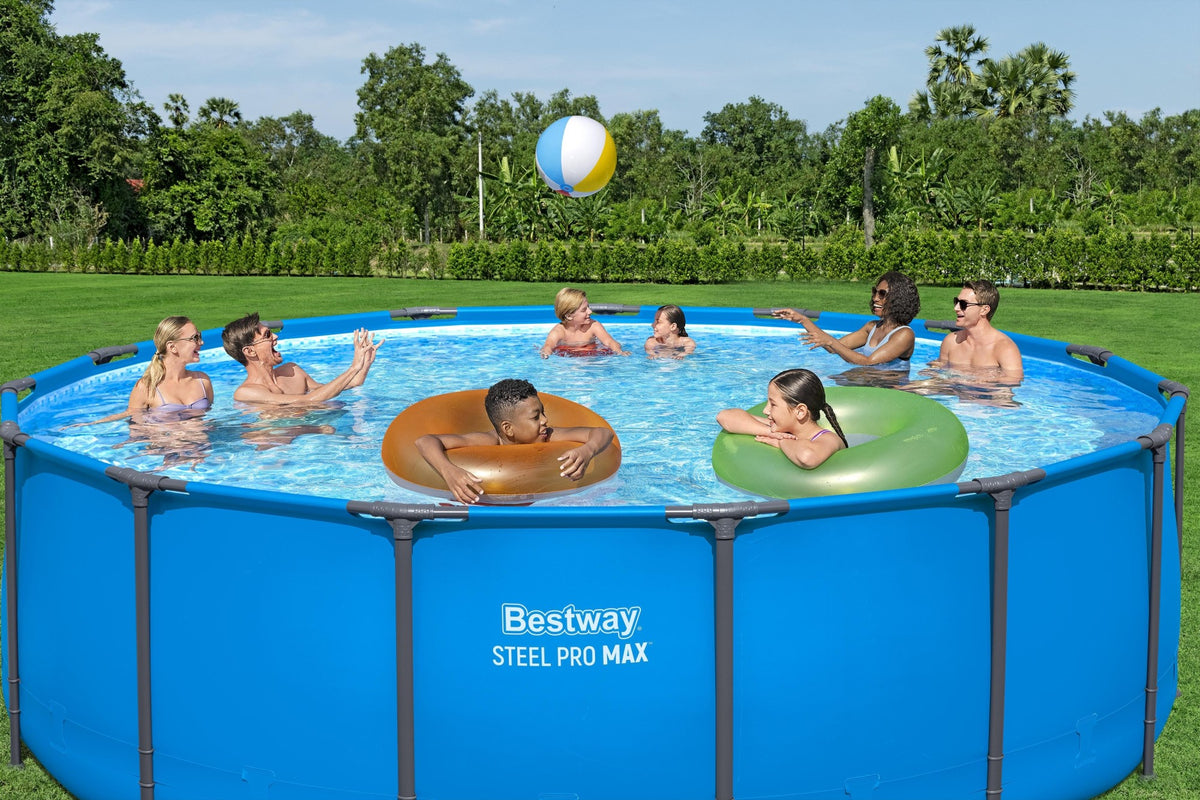 Bestway Steel Pro MAX 15' x 48" Round Above Ground Swimming Pool & Pool Ladder