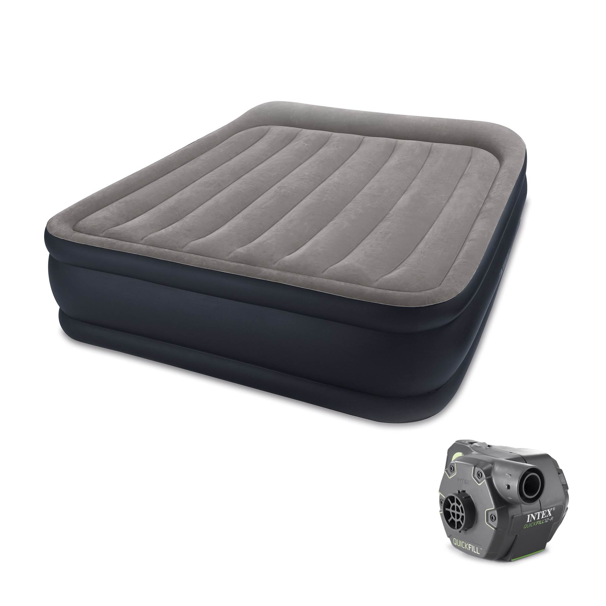 Intex Deluxe Raised Air Bed Mattress w/ Built In Pump, Queen & Cordless Pump