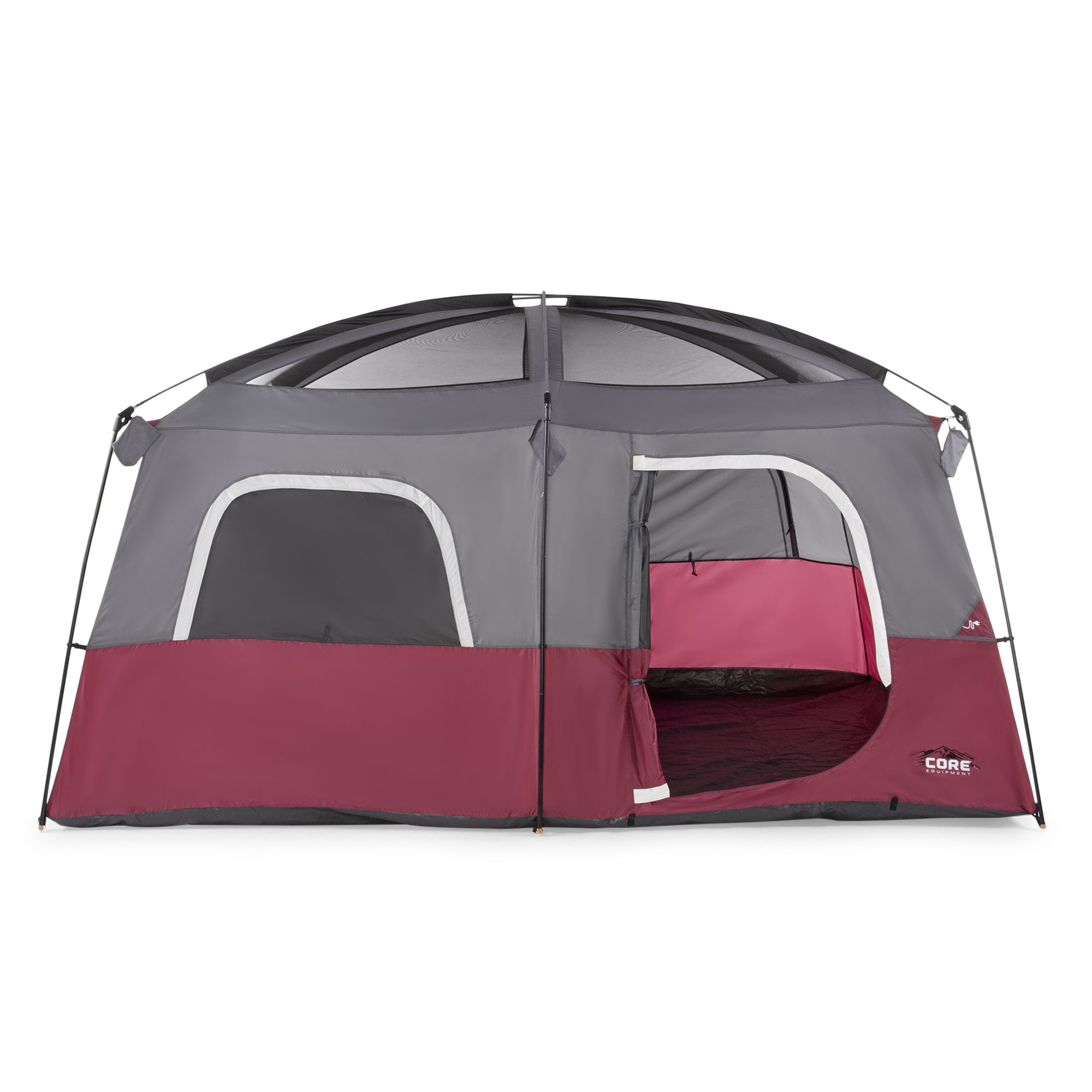 CORE Straight Wall 14 x 10 Foot 10 Person Cabin Tent with 2 Rooms & Rainfly, Red