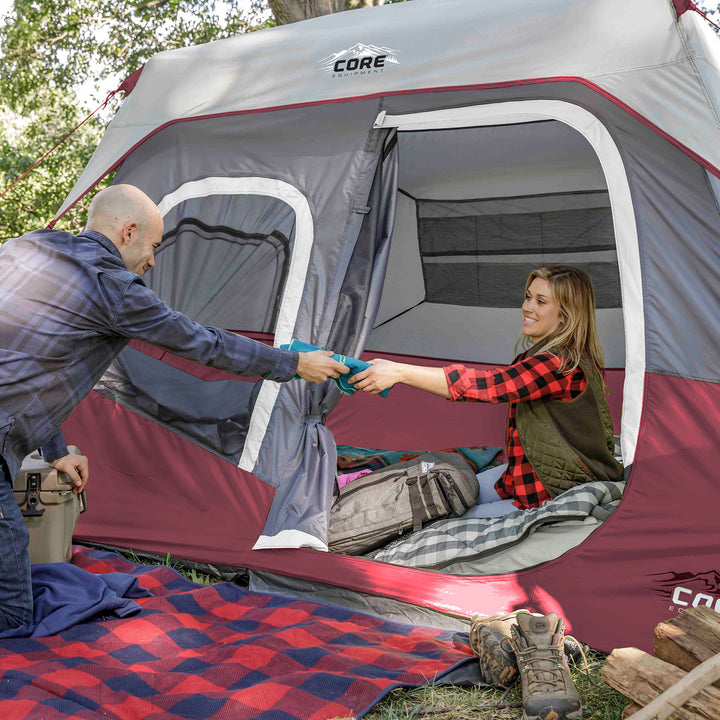 CORE 11 x 9 Foot 6 Person Cabin Tent with Air Vents and Loft, Red (For Parts) - VMInnovations
