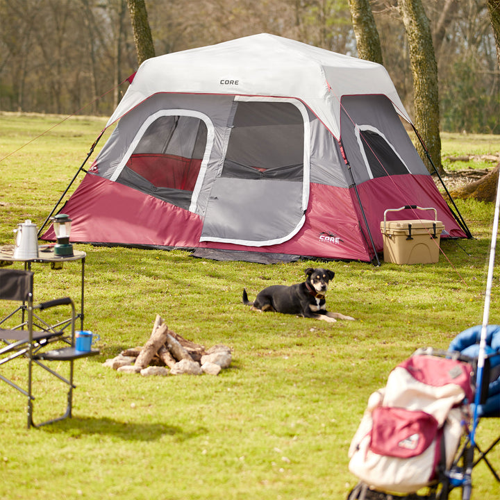 CORE 11 x 9 Foot 6 Person Cabin Tent with Air Vents and Loft, Red (For Parts) - VMInnovations