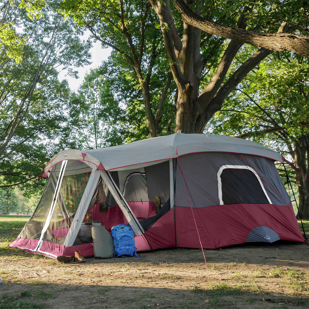 CORE 40072 11-Person Family Camping Cabin Tent with Screen Room, Red (Open Box) - VMInnovations