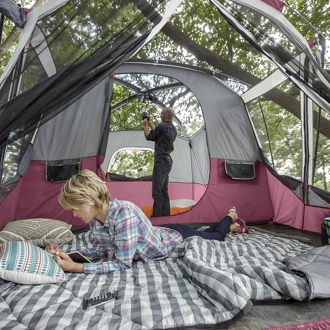 CORE 40072 11-Person Family Camping Cabin Tent with Screen Room, Red (Open Box) - VMInnovations