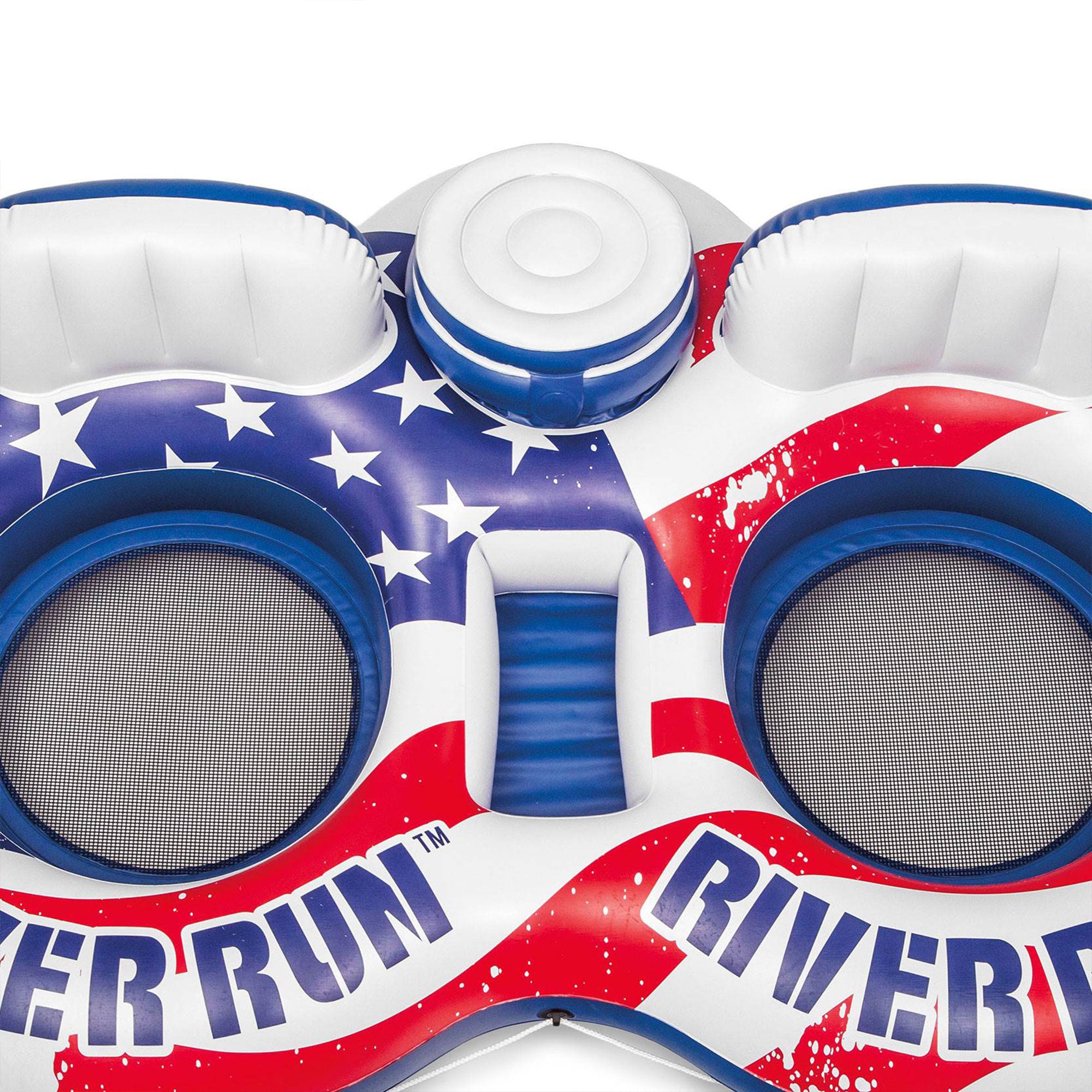 Intex Inflatable American Flag Double Tube Pool Float with Cooler & Cup Holders - VMInnovations
