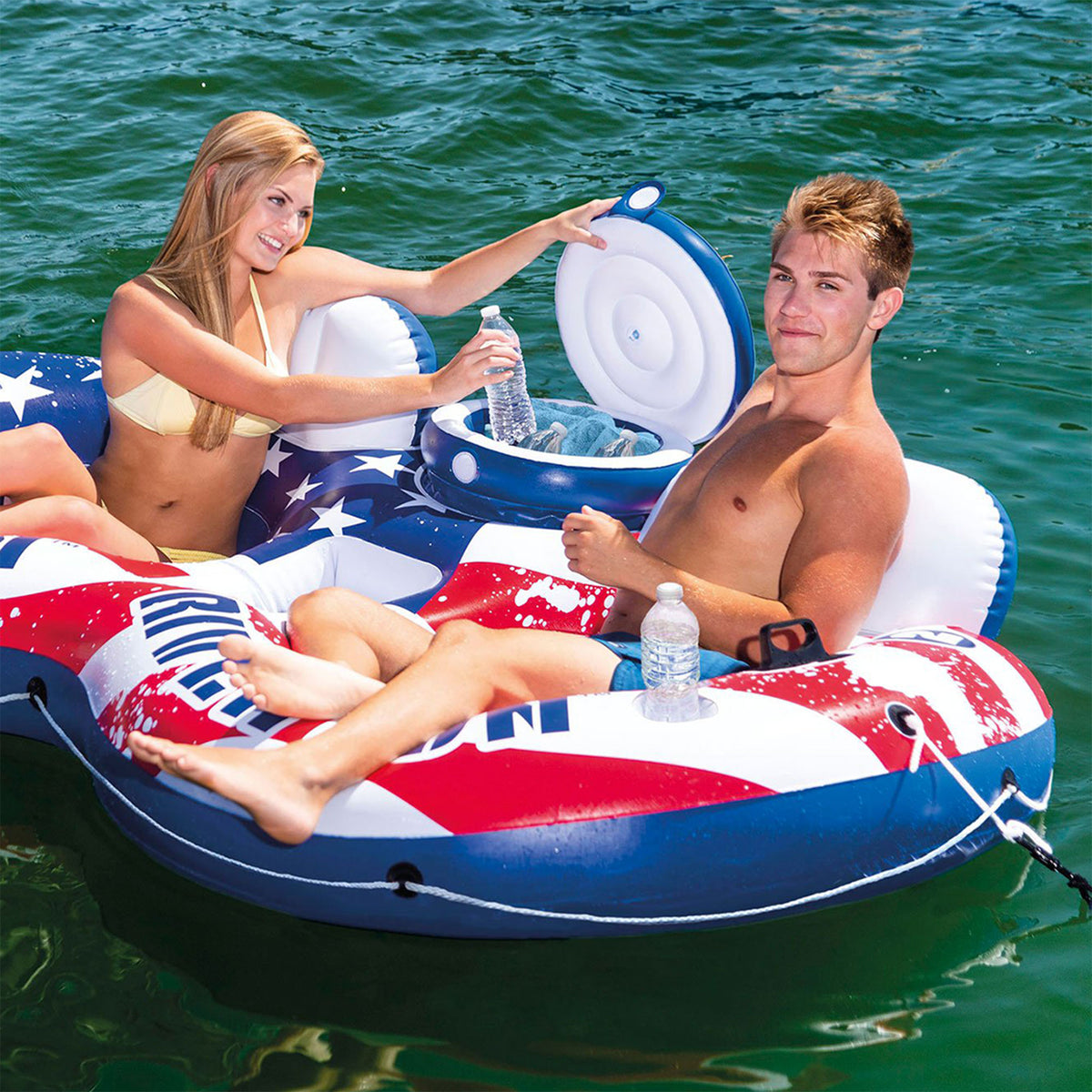 Intex Inflatable American Flag 2 Person Pool Tube Float with Cooler (For Parts)