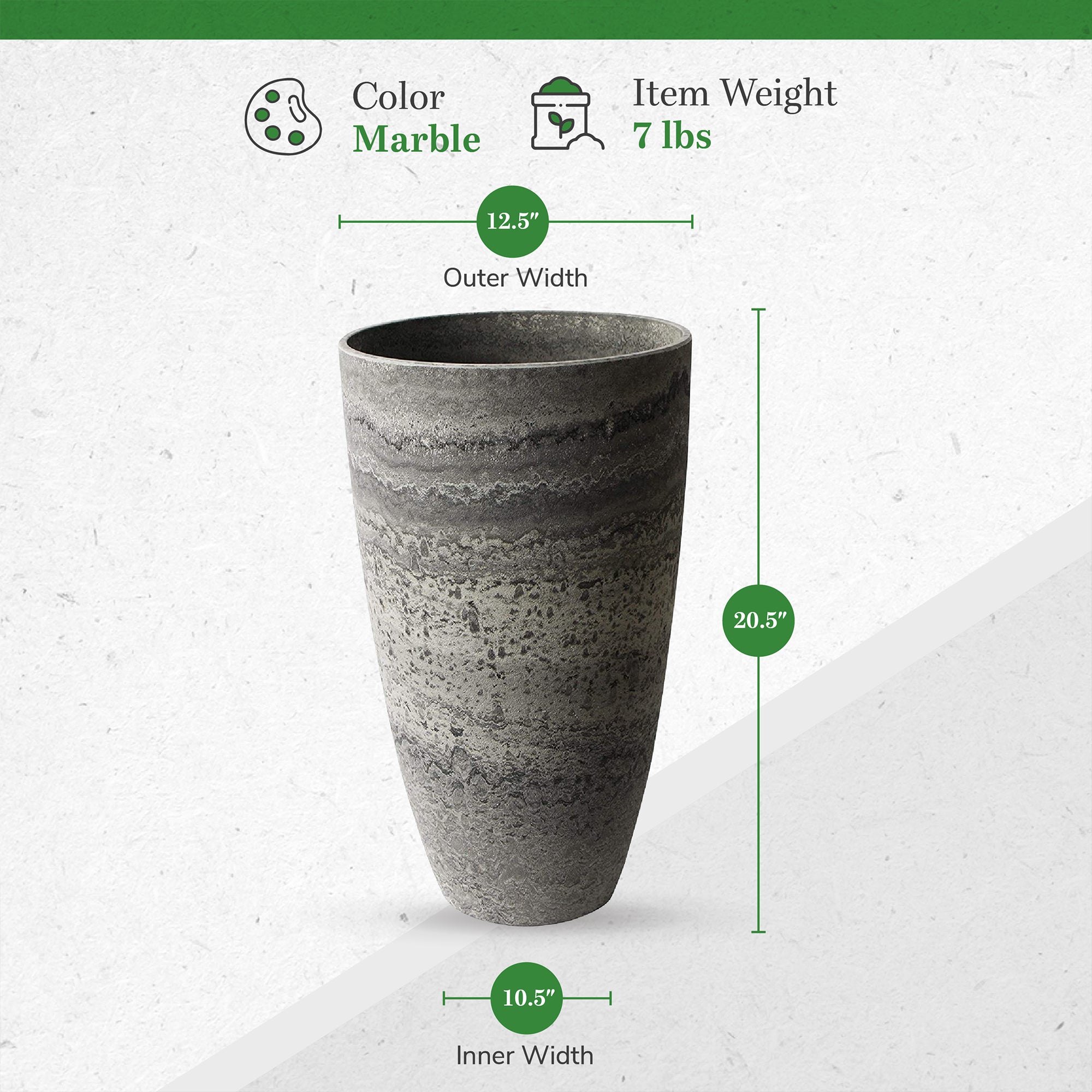 Algreen Acerra 12 x 20 Inch Curved Patio Vase Garden Planter, Marble (2 Pack)