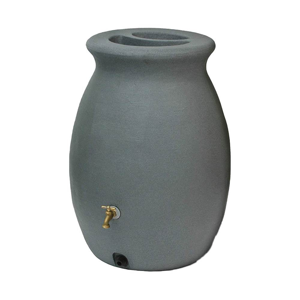 Algreen Castilla 50 Gallon Plastic Rain Water Collection Barrel Drum, Charcoal