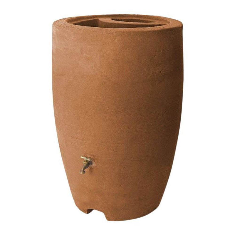 Algreen Athena 50 Gallon Plastic Rain Water Collection Drum Barrel, Terra Cotta