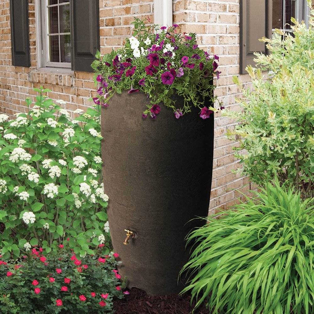 Algreen Athena 80 Gallon Plastic Water Collection Drum Barrel, Brownstone (Used) - VMInnovations