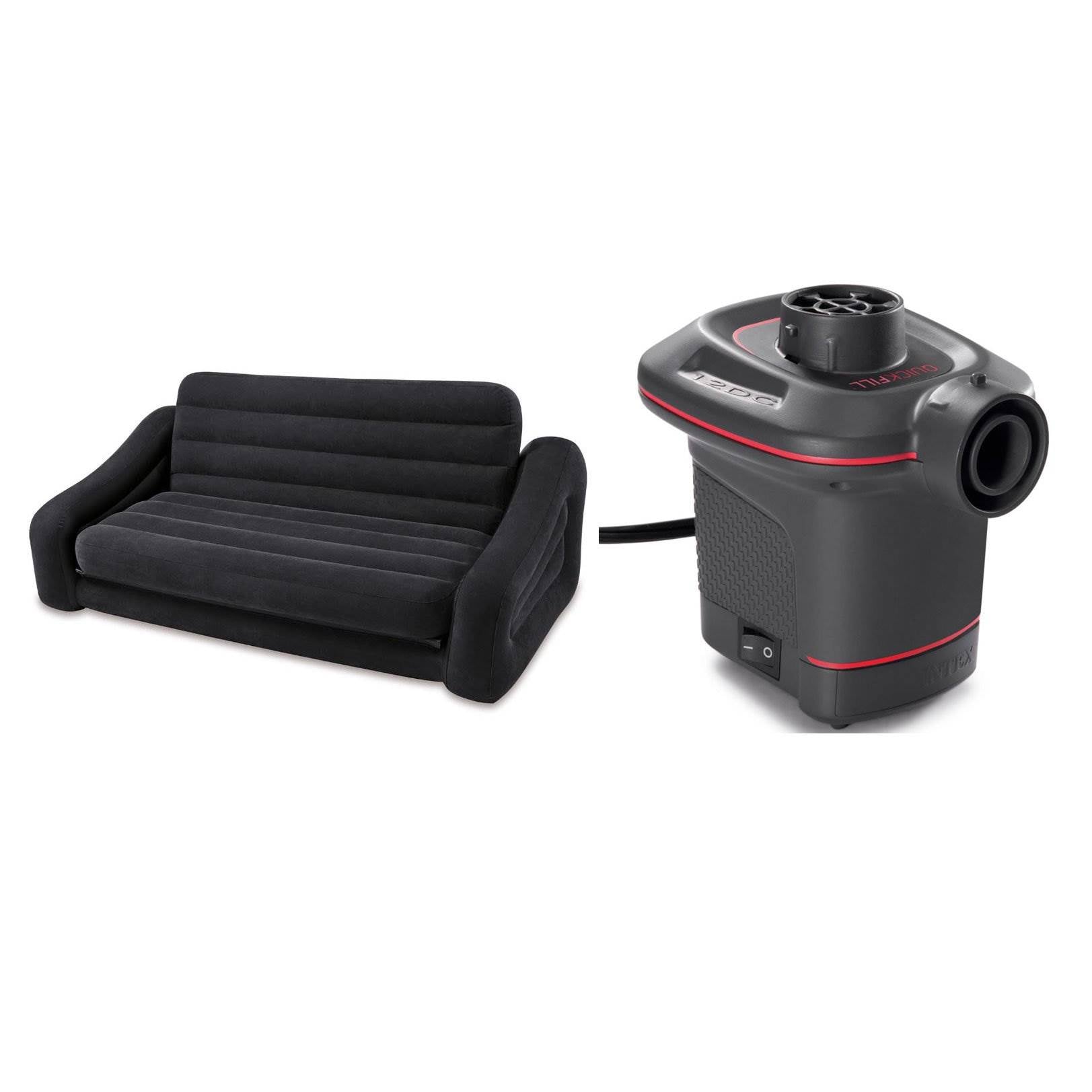 Intex Dark Gray Inflatable Queen Size Pull-Out Sofa Bed & 12V Electric Air Pump