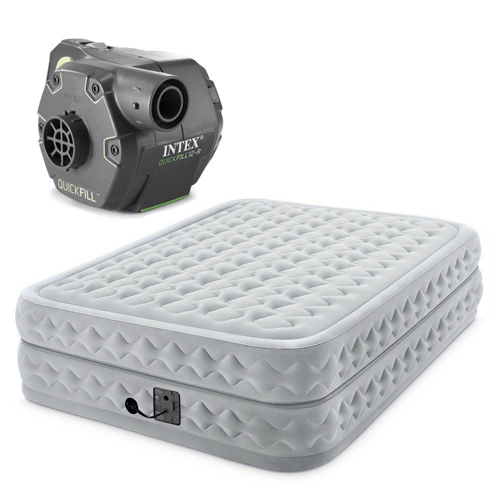 Intex Dura Beam Plus Queen Supreme Air Flow Mattress and Cordless Electric Pump