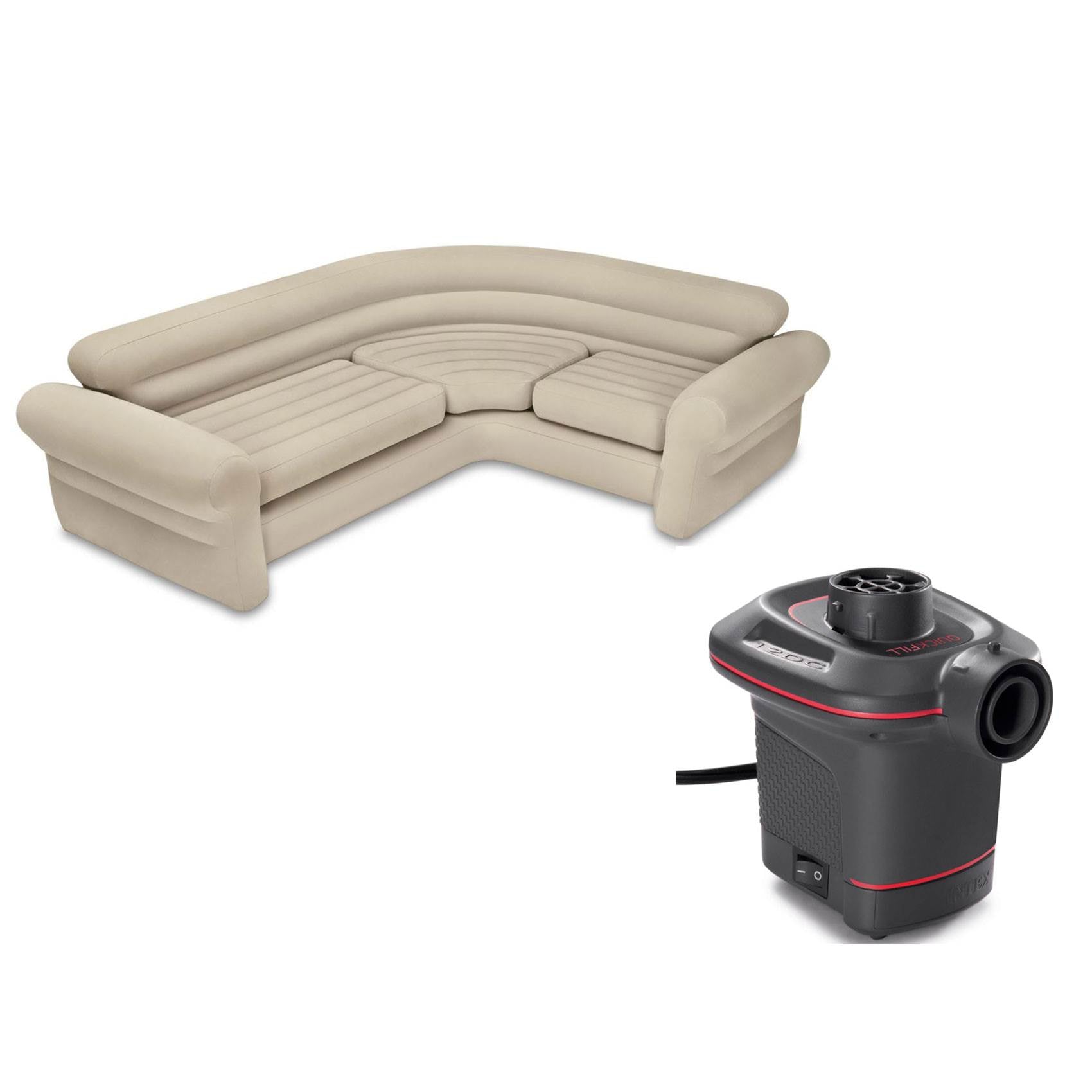 INTEX Inflatable Corner Sectional Sofa & 12V Quick-Fill Corded Electric Air Pump