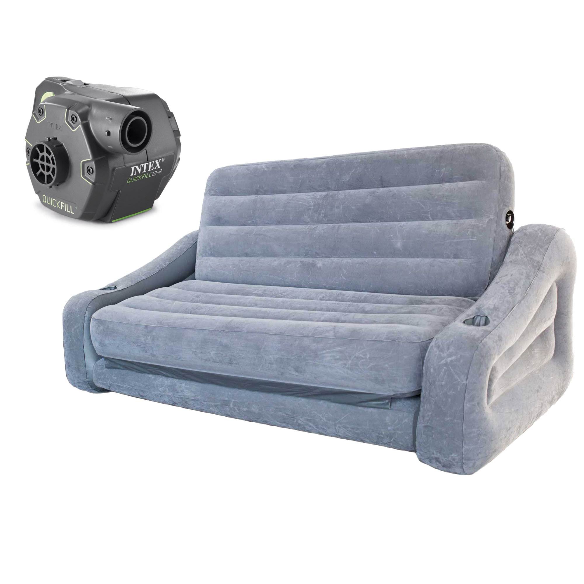 Intex Inflatable Sofa and Queen Air Mattress with Cordless Electric Air Pump