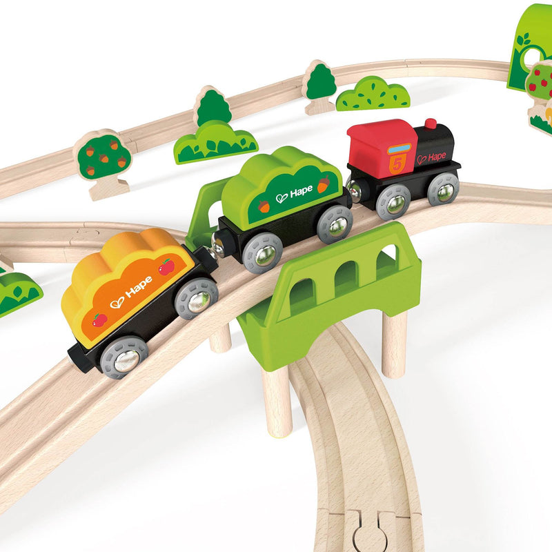 Hape Railway Play and Stow Table w/ Forest Railway Kids Wooden Train Play Set