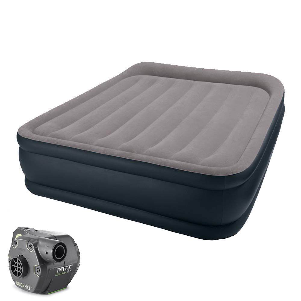 Intex Deluxe Pillow Rest AirBed w/Pump, Queen & 120 Volt Rechargeable Pump